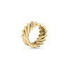 The DOMINO DIAMOND ACCENT RING by Roberto Coin features 18K gold cylindrical segments spiraling around the finger, accented with three small diamonds on one segment and shown against a white background.