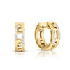 Yellow gold hoop earrings with diamond accents on a white background