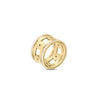 The Roberto Coin NAVARRA WIDE RING BAND WITH DIAMONDS features an open-link 18K yellow gold design, accented with two sparkling diamond rows along the edges—an eye-catching statement ring on a plain white background.