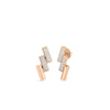 The DOMINO DOUBLE DIAMOND ACCENT EARRINGS by Roberto Coin feature three stacked rose gold rectangles, the top two adorned with sparkling diamond accents, crafted in 18K gold and shown on a white background.