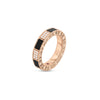 The ART DECO MOSAIC ALTERNATING BLACK JADE AND DIAMOND RING by Roberto Coin features rose gold with alternating rectangular black jade and diamond clusters, intricate textured edges, and a luxurious Art Deco-inspired design.