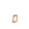 The PRINCESS MULTI SAPPHIRE SQUARE RING by Roberto Coin features 18K rose gold in a geometric square design, accented with a row of multi-colored sapphires and lace-like detailing, shown on a white background.