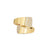 The OBELISCO PAVE DIAMOND ENDS RING by Roberto Coin is a contemporary 18K yellow gold ring with a geometric design, featuring pavé diamond ends and a small pink gemstone set inside the band.