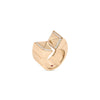 The OBELISCO DIAMOND ACCENT RING by Roberto Coin is crafted in 18K rose gold, featuring an angular geometric design with diamond accents on two raised sections for a modern, sculptural look.