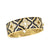 The VENETIAN PRINCESS DIAMOND AND ENAMEL WIDE FLOWER BANGLE by Roberto Coin is crafted in 18K yellow gold, featuring black enamel, diamond-studded floral motifs, a repeating pattern, and an intricate interior design.