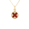 The VENETIAN MEDALLIONS MEDIUM PENDANT NECKLACE by Roberto Coin features a round red pendant with a leafy motif, white gemstone accents, and a textured 18K yellow gold border.