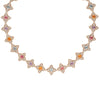 The Roberto Coin VENETIAN PRINCESS CARNIVAL PAVE DIAMOND AND MIXED STONES FLOWER NECKLACE features 18K rose gold with colorful gemstone flower clusters and pave diamonds in a delicate, vibrant design.
