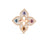 A gold ring by Roberto Coin, the VENETIAN PRINCESS CARNIVAL PAVE DIAMOND AND MIXED STONES LARGE OPEN FLOWER RING, features a four-petaled flower outlined in pavé diamonds with blue, purple, pink, and amber gemstones at its center.