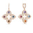 The VENETIAN PRINCESS CARNIVAL PAVE DIAMOND AND MIXED STONES LARGE OPEN FLOWER DROP EARRINGS by Roberto Coin feature 18K rose gold, pavé diamonds, and colorful pink, purple, blue, and orange gemstones in a striking four-petal floral design.