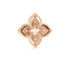 The Roberto Coin Venetian Princess Pirouette Medium Flower Ring, crafted in rose gold with 18K petals and small diamonds on each, echoes the elegance of a flower pendant and is displayed against a plain white background.