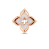 The Roberto Coin Venetian Princess Pirouette Medium Flower Ring features a polished, symmetrical petal design in rose gold and white mother-of-pearl, inspired by floral motifs and reminiscent of Venetian artistry.
