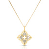 The VENETIAN PRINCESS PIROUETTE MEDIUM FLOWER NECKLACE by Roberto Coin showcases Italian craftsmanship with an 18K yellow gold quatrefoil floral pendant, inner silver-toned layer, and smooth edges, on a delicate gold chain.