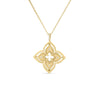 The VENETIAN PRINCESS PIROUETTE MEDIUM FLOWER NECKLACE by Roberto Coin features a four-petal floral pendant with diamond accents in 18K yellow gold, highlighting Italian craftsmanship on a delicate gold chain.