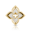 The VENETIAN PRINCESS PIROUETTE MEDIUM FLOWER RING by Roberto Coin features a gold and white symmetrical floral design with curved petals and a glossy finish, photographed on a white background with a subtle reflection.