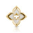 The VENETIAN PRINCESS PIROUETTE MEDIUM FLOWER RING by Roberto Coin features a gold and white symmetrical floral design with curved petals and a glossy finish, photographed on a white background with a subtle reflection.