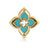 A gold and turquoise clover-shaped pendant with a symmetrical, layered design and reflective surface, echoing the elegance of Roberto Coin’s VENETIAN PRINCESS PIROUETTE MEDIUM FLOWER RING.
