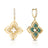 The VENETIAN PRINCESS PIROUETTE Medium Flower Drop Earrings by Roberto Coin Staging feature 18K gold floral pendants—one with green inlay, both set with small white stones and diamond-accented hoops for refined elegance.