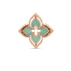 Four-pointed flower ring with turquoise stone petals and rose gold setting.
