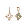 Roberto Coin's Venetian Princess Pirouette Pave Medium Flower Drop Earrings feature one 18K gold earring with white diamonds and the other with green enamel, both finished with a diamond drop hoop.