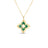 The Roberto Coin VENETIAN PRINCESS PIROUETTE PAVE MEDIUM FLOWER NECKLACE showcases a gold clover-shaped pendant with green enamel and gold accents, inspired by Italian artistry. Displayed on a white background.