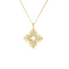 The VENETIAN PRINCESS PIROUETTE PAVE MEDIUM FLOWER NECKLACE by Roberto Coin features a floral-shaped diamond-accented pendant in 18K yellow gold, inspired by Venetian Princess Pirouette and suspended from a delicate gold chain.