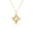 The VENETIAN PRINCESS PIROUETTE PAVE MEDIUM FLOWER NECKLACE by Roberto Coin showcases Italian artistry with an 18K yellow gold four-petal floral pendant, white inlay, and diamond-accented bail, displayed on a plain white background.