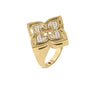 The VENETIAN PRINCESS PIROUETTE PAVE FLOWER RING by Roberto Coin Staging features a raised 18K gold floral design with four diamond-adorned petals and a polished finish for elegant sparkle.