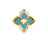 A gold pendant with turquoise enamel and smooth edges mirrors the elegant, openwork design of Roberto Coin Staging's VENETIAN PRINCESS PIROUETTE PAVE FLOWER RING.