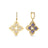The VENETIAN PRINCESS PIROUETTE PAVE MEDIUM FLOWER DROP EARRINGS by Roberto Coin feature four-petal flowers in 18K gold, with one earring showcasing a purple center and the other dazzling with diamond-encrusted petals and hoops.
