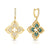 Explore the VENETIAN PRINCESS PIROUETTE PAVE Medium Flower Drop Earrings by Roberto Coin, featuring 18K gold, diamond-studded hoops, four-petal motifs with sparkling white stones on one side and green enamel on the other.
