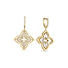 The VENETIAN PRINCESS PIROUETTE PAVE MEDIUM FLOWER DROP EARRINGS by Roberto Coin feature 18K gold with a floral motif, diamond accents on one side, and white enamel inlays on the other, set against a white background.