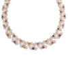 The Roberto Coin VENETIAN PRINCESS CARNIVAL PAVE DIAMOND AND MIXED STONES CUT FLOWERS NECKLACE dazzles in 18K rose gold with diamond and multicolored gemstone floral motifs, inspired by the vibrant Venetian Carnival.
