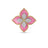 The VENETIAN PRINCESS DIAMOND AND RHODONITE LARGE FLOWER RING by Roberto Coin features a symmetrical flower design with four pink rhodonite petals outlined in 18K gold and sparkling diamond accents at the center and petal tips.