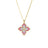 The VENETIAN PRINCESS DIAMOND AND RHODONITE FLOWER NECKLACE by Roberto Coin features four pink and white diamond-studded petals outlined in 18K gold, inspired by the iconic necklace and shown on a white background.
