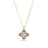 Roberto Coin Venetian Princess Flower Necklace in 18K Yellow Gold – Diamond, Rhodonite (front view)