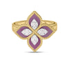 Roberto Coin Venetian Princess Flower Ring in 18K Yellow Gold – Diamond, Rhodonite (front view)