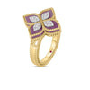 Roberto Coin Venetian Princess Flower Ring in 18K Yellow Gold – Diamond, Rhodonite (side view)