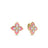 The VENETIAN PRINCESS DIAMOND AND RHODONITE FLOWER STUD EARRINGS by Roberto Coin feature pink rhodonite petals, gold edges, and sparkling diamonds, beautifully displayed against a white background—an exquisite example of fine jewelry.