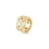 The VENETIAN PRINCESS ETCHED FRAME DIAMOND AND WHITE ENAMEL FLOWER RING by Roberto Coin features diamond and white enamel floral motifs, showcased against a white background.