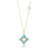 Yellow gold and amazonite flower necklace with diamond accents on a white background