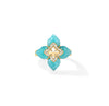 Yellow gold and amazonite flower ring with diamond accents on a white background