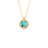 The VENETIAN MEDALLIONS SMALL PENDANT NECKLACE by Roberto Coin features an 18K yellow gold chain with a round turquoise pendant, diamond accents, and a decorative gold leaf border, shown against a white background.