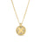 Yellow gold necklace and pendant with diamonds on a white background