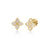 Yellow gold and mother of pearl earrings with diamond accents on a white background