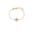 Yellow gold bracelet with mother of pearl and diamond flower charm on a white background
