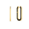 Two DESIGNER GOLD BLACK CERAMIC AND DIAMOND ACCENT HOOP EARRINGS by Roberto Coin: one shown from the side, the other front-facing with a hexagonal shape, black ceramic edge, and sparkling diamond accents at the top.