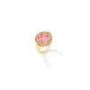 The VENETIAN MEDALLIONS MEDIUM REVERSIBLE RING by Roberto Coin features sparkling diamonds, a bold oval pink stone, and delicate gold rope details in 18K yellow gold, shown against a white background.