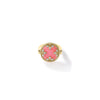 The VENETIAN MEDALLIONS MEDIUM REVERSIBLE RING by Roberto Coin showcases 18K yellow gold with a round pink center and six gemstones in a floral motif—an elegant diamond statement ring for any occasion.