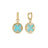 Roberto Coin VENETIAN MEDALLIONS SMALL DROP EARRINGS in 18K yellow gold feature round turquoise pendants, diamond accents in a floral motif, and textured rope edges for elegant detail.