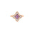 Gold ring featuring a four-pointed flower design with purple gemstone center and diamond pavé petals.